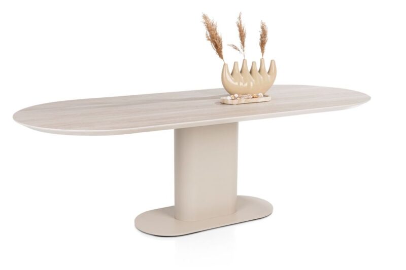 Brianto, Eetkamertafel 240 X 100 Cm - Keramiek Blad Travertin - Creme - Afbeelding 2