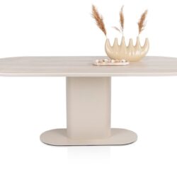 Brianto, eetkamertafel 210 x 100 cm - keramiek blad Travertin - Creme