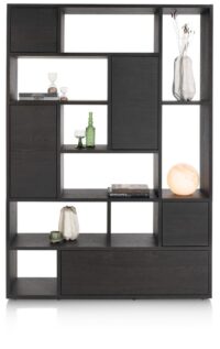 Lugana, roomdivider 150 cm - 4-deuren + 1-lade + 8-niches - Onyx