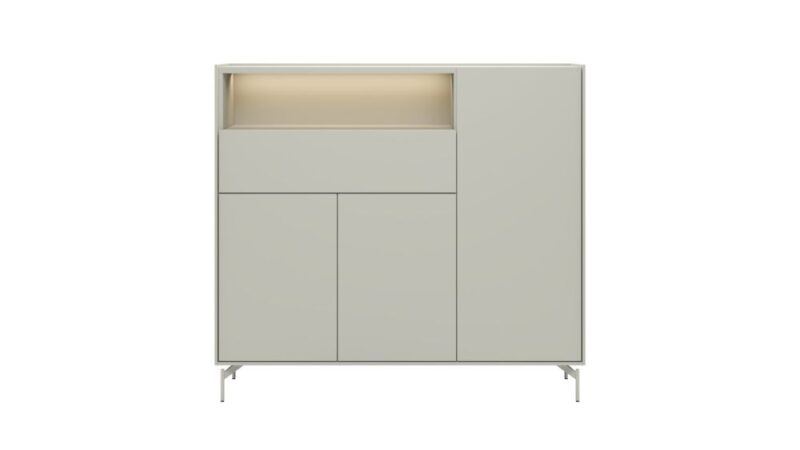 Noon, Dressette 148 Cm - 3-Portes + 1-Tiroir + 1-Niche (+ Led) - Complet Silk Grey - Image 3
