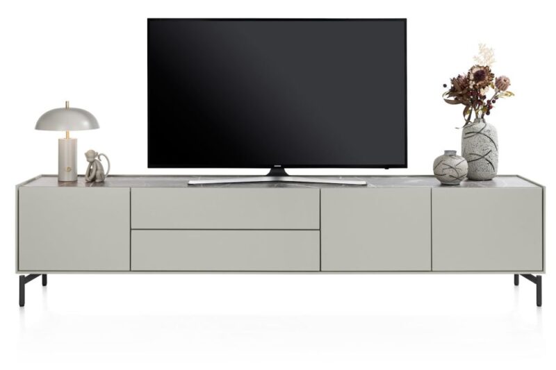 Noon, Lowboard 240 Cm - 3-Deuren + 2-Laden - Bovenblad In Hpl Light Grey - Afbeelding 1