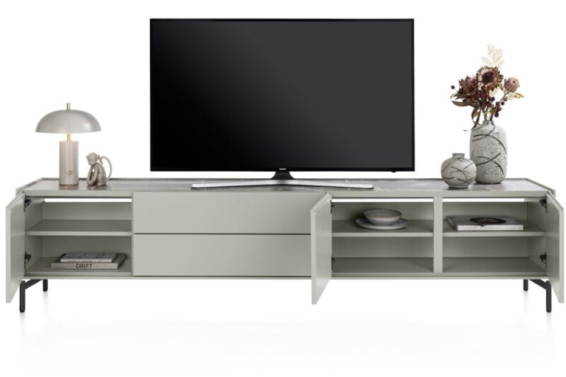 Noon, Lowboard 240 Cm - 3-Deuren + 2-Laden - Bovenblad In Hpl Light Grey - Afbeelding 3