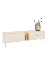 Trentino, Lowboard 210 cm. - 2 portes + 2 tiroirs + 1 niche - mdf laqué - Creme - Image 3