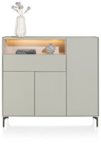 Noon, dressette 148 cm - 3-portes + 1-tiroir + 1-niche (+ LED) - complet silk grey