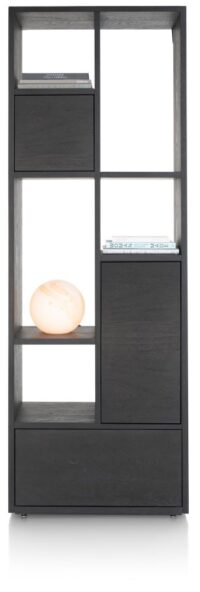 Lugana, roomdivider 76 cm - 2-deuren + 1-lade + 5-niches - Onyx