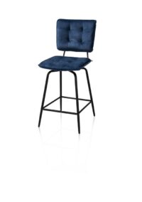 Manou, chaise de bar haut - off black - tissu Karese - Bleu fonce