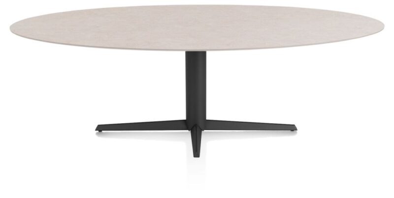 Saluti, Eetkamertafel Ellips 240 X 110 Cm. - Centrale Poot - Rough Off Black - Light Sand - Afbeelding 1