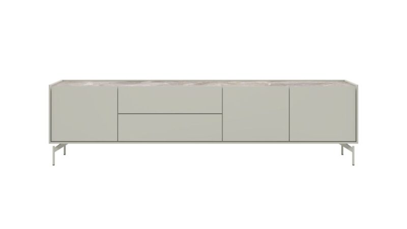 Noon, Lowboard 210 Cm - 3-Deuren + 2-Laden - Bovenblad In Hpl Light Grey - Afbeelding 2