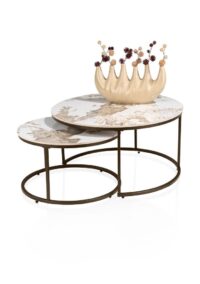 Fusion, Salontafel set, rond 80 cm en rond 60 cm, keramiek Pandorra white - Afbeelding 2