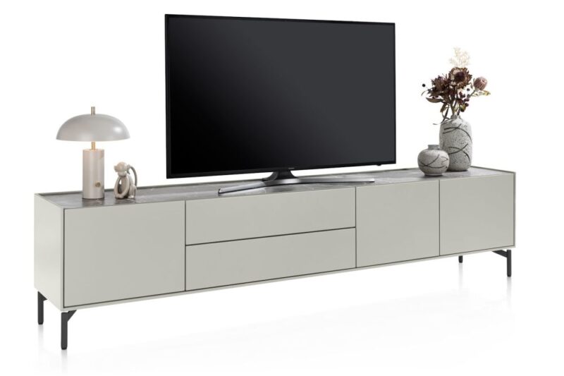 Noon, Lowboard 240 Cm - 3-Deuren + 2-Laden - Bovenblad In Hpl Light Grey - Afbeelding 2