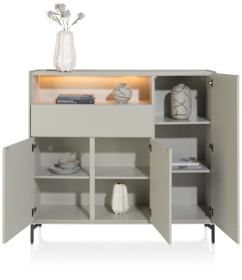 Noon, Dressette 148 Cm - 3-Portes + 1-Tiroir + 1-Niche (+ Led) - Complet Silk Grey - Image 2