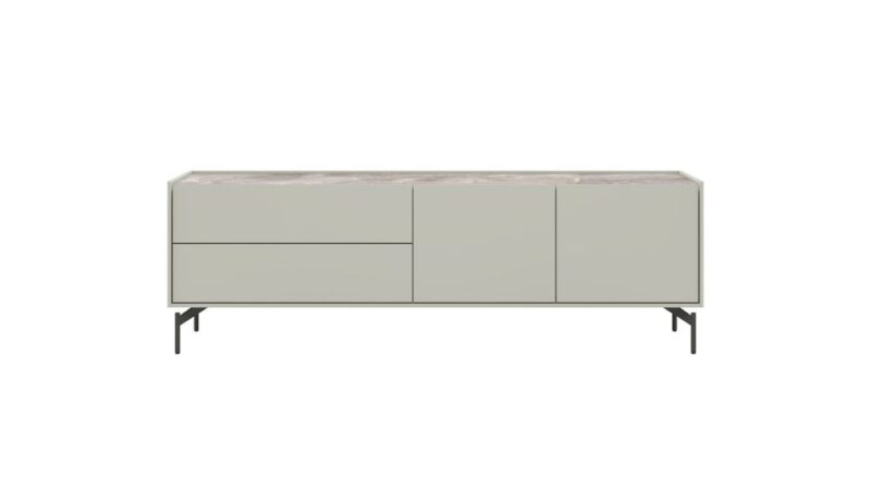 Noon, Lowboard 170 Cm - 2-Deuren + 2-Laden - Bovenblad In Hpl Light Grey - Afbeelding 1