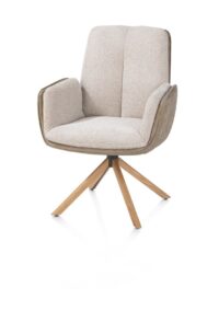 Theros, Fauteuil 4 pieds chêne naturel avec système relax - pivotant - tissu oregon/séville - beige