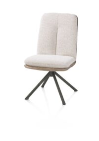 Theros, Chaise de salle à manger 4 pieds en chêne naturel avec système relax - pivotante - tissu oregon/séville - beige