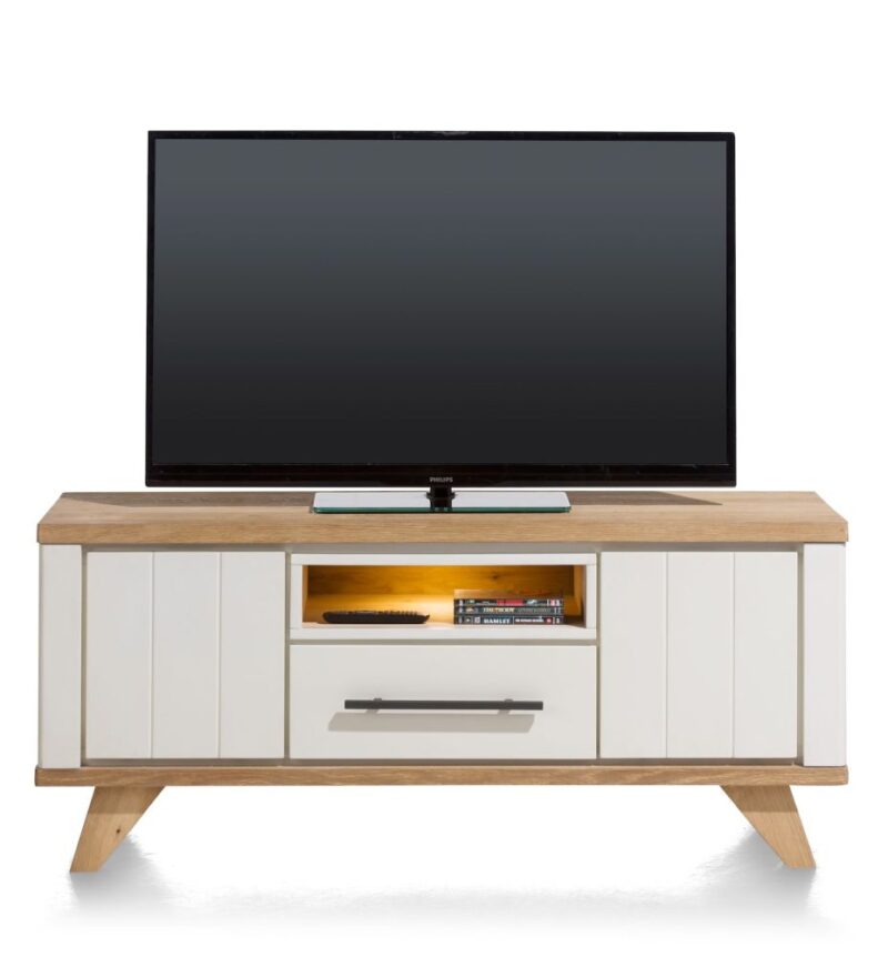 Jardin, Lowboard 140 Cm - 1-Lade + 1-Niche + 2-Kleppen (+ Led) - Wit - Afbeelding 1