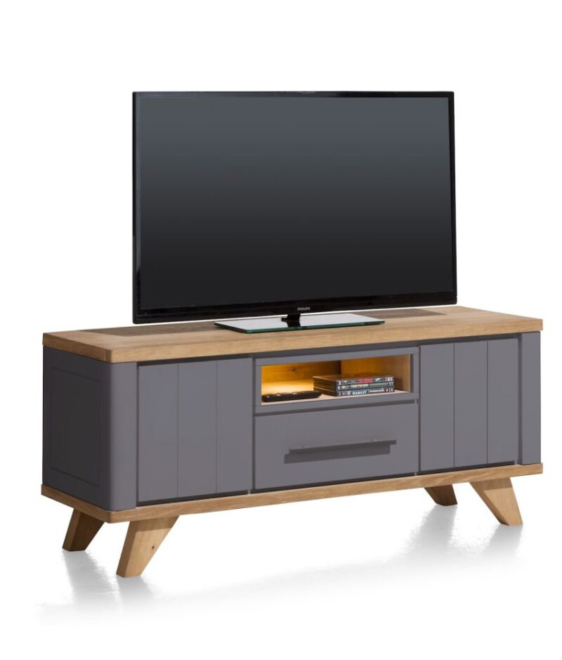 Jardin, Lowboard 140 Cm - 1-Lade + 1-Niche + 2-Kleppen (+ Led) - Antraciet - Afbeelding 3