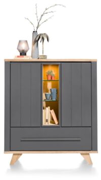 Jardin, highboard 125 cm 2-deuren + 1-lade (+ 2 binnenin) + 3-niches (+ LED) - Antraciet