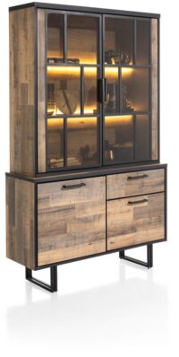 Avalon, buffet 127 cm - 2-deuren + 1-lade + 2-glasdeuren (+ LED) - Driftwood - Afbeelding 2