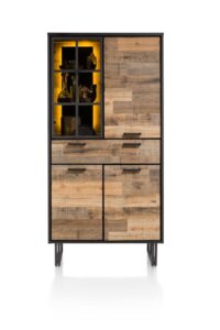 Avalon, armoire 96 cm - 3-portes + 1-tiroir + 1-porte en verre (+ LED) - Driftwood