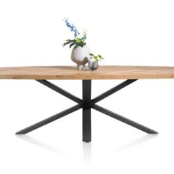 Metaluxe, eetkamertafel ovaal 240 x 110 cm met centrale kruispoot - fineer als fish bone - Railway brown