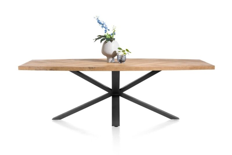 Metaluxe, Eetkamertafel Ovaal 240 X 110 Cm Met Centrale Kruispoot - Fineer Als Fish Bone - Railway Brown - Afbeelding 1