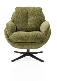 Densa, Fauteuil pivotant en tissu Valencia, pied en métal noir - Olive - Image 2