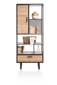 Avalon, boekenkast 80 cm - 1-deur + 1-lade + 5-niches - natural
