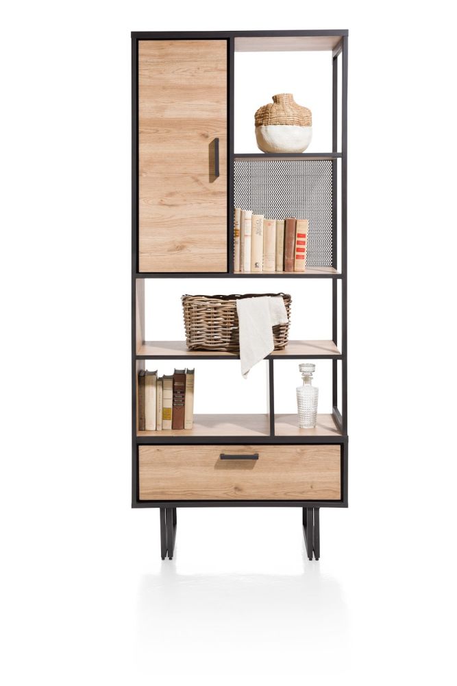 2868Fbe13455526Dcd8D582Cd35Fcb02Ccf35F17_Images_T_Ll_M_Fed3C8764892442Fa10C2994F3E1C42E_Image.jpg Avalon, Boekenkast 80 Cm - 1-Deur + 1-Lade + 5-Niches - Natural - Afbeelding 1