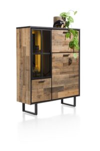 Avalon, buffet haut 120 cm - 2-portes + 1-porte en verre + 1-porte rabattante (+ LED) - Driftwood - Image 2