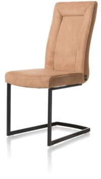 Malene, chaise - metal noir - pieds traineau rectangle avec poignee rectangle - tissu Nubucco - Camel