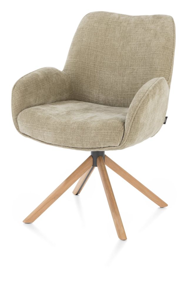 Riley, armstoel 4-poots naturel eiken - draaibaar + pocket - stof Cadiz - Olijf