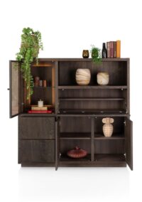 Gijon, highboard 145 cm - 1-glasdeur + 2-deuren + 2-laden + 1-klep + 1-niche (+ LED) - Afbeelding 3