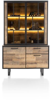 Avalon, buffet 127 cm - 2-deuren + 1-lade + 2-glasdeuren (+ LED) - Driftwood