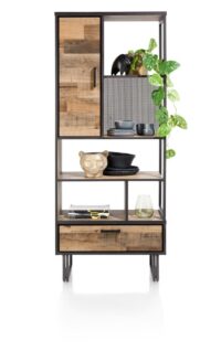 Avalon, boekenkast 80 cm - 1-deur + 1-lade + 5-niches - Driftwood