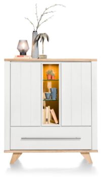 Jardin, highboard 125 cm 2-deuren + 1-lade (+ 2 binnenin) + 3-niches (+ LED) - wit