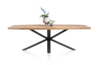 Metaluxe, eetkamertafel ovaal 210 x 110 cm met centrale kruispoot - fineer als fish bone - Railway brown