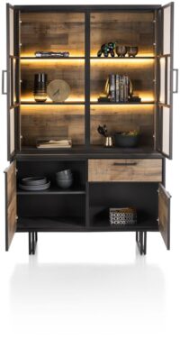 Avalon, buffet 127 cm - 2-deuren + 1-lade + 2-glasdeuren (+ LED) - Driftwood - Afbeelding 3