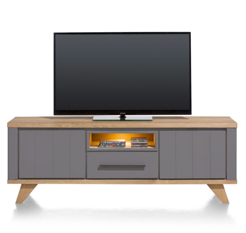 Jardin, Lowboard 170 Cm - 1-Lade + 1-Niche + 2-Kleppen (+ Led) - Antraciet - Afbeelding 1