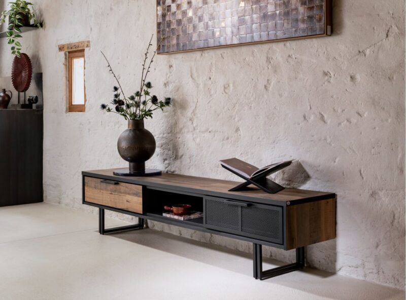 Avalon, Tv-Dressoir 200 Cm - 2-Laden + 1-Niche - Driftwood - Afbeelding 3