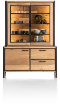 Metalo, buffetkast 140 cm - 2-glasdeuren (+ LED) + 1-deur + 2-laden