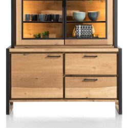 Metalo, buffetkast 140 cm - 2-glasdeuren (+ LED) + 1-deur + 2-laden