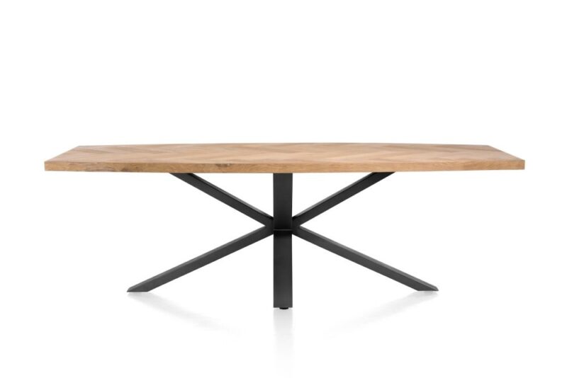 Metaluxe, Eetkamertafel Ovaal 240 X 110 Cm Met Centrale Kruispoot - Fineer Als Fish Bone - Railway Brown - Afbeelding 3