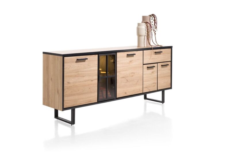 Avalon, Dressoir 200 Cm - 4-Deuren + 1-Lade + 1-Glasdeur (+ Led) - Natural - Afbeelding 2