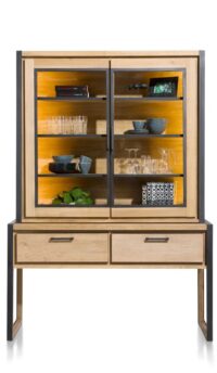 Metalo, buffetkast 140 cm - 2-glasdeuren (+ LED) + 2-laden