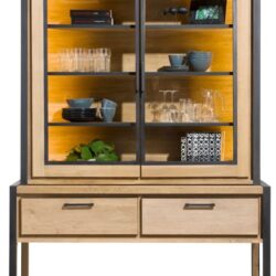 Metalo, buffetkast 140 cm - 2-glasdeuren (+ LED) + 2-laden