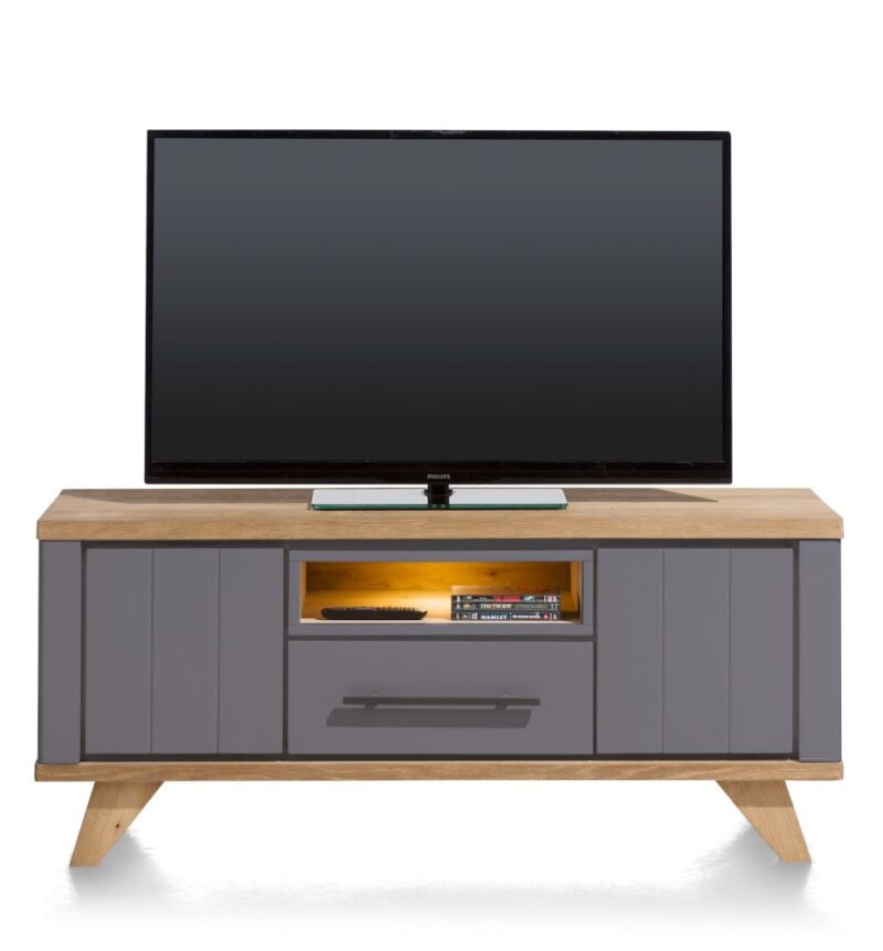 Jardin, Lowboard 140 Cm - 1-Lade + 1-Niche + 2-Kleppen (+ Led) - Antraciet - Afbeelding 1