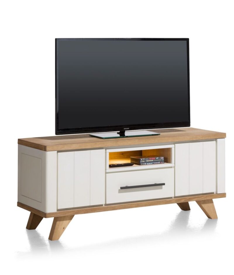 Jardin, Lowboard 140 Cm - 1-Lade + 1-Niche + 2-Kleppen (+ Led) - Wit - Afbeelding 3