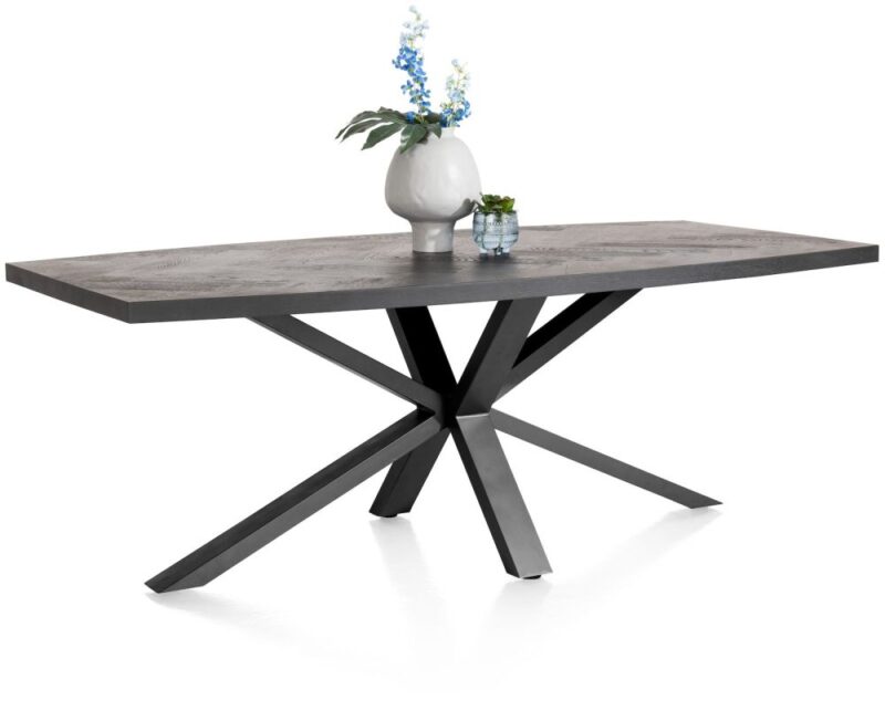 Metaluxe, Eetkamertafel Ovaal 240 X 110 Cm Met Centrale Kruispoot - Fineer Als Fish Bone - Antraciet - Afbeelding 2