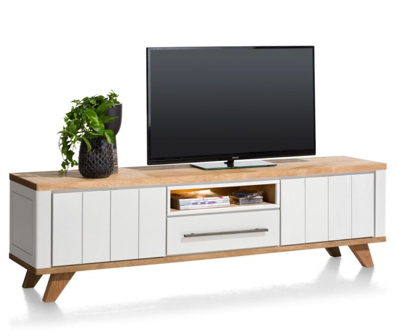 Jardin, Lowboard 210 Cm - 1-Lade + 1-Niche + 2-Kleppen (+ Led) - Wit - Afbeelding 3