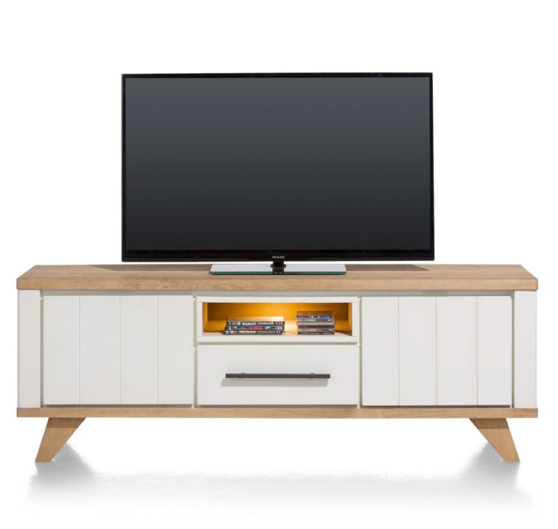 Jardin, Lowboard 170 Cm - 1-Lade + 1-Niche + 2-Kleppen (+ Led) - Wit - Afbeelding 1